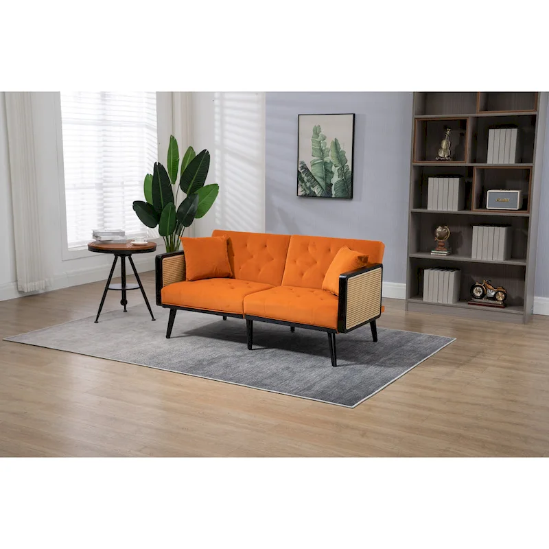 Velvet Upholstered Tufted Sleeper Loveseats Armsofa with Metal Feet