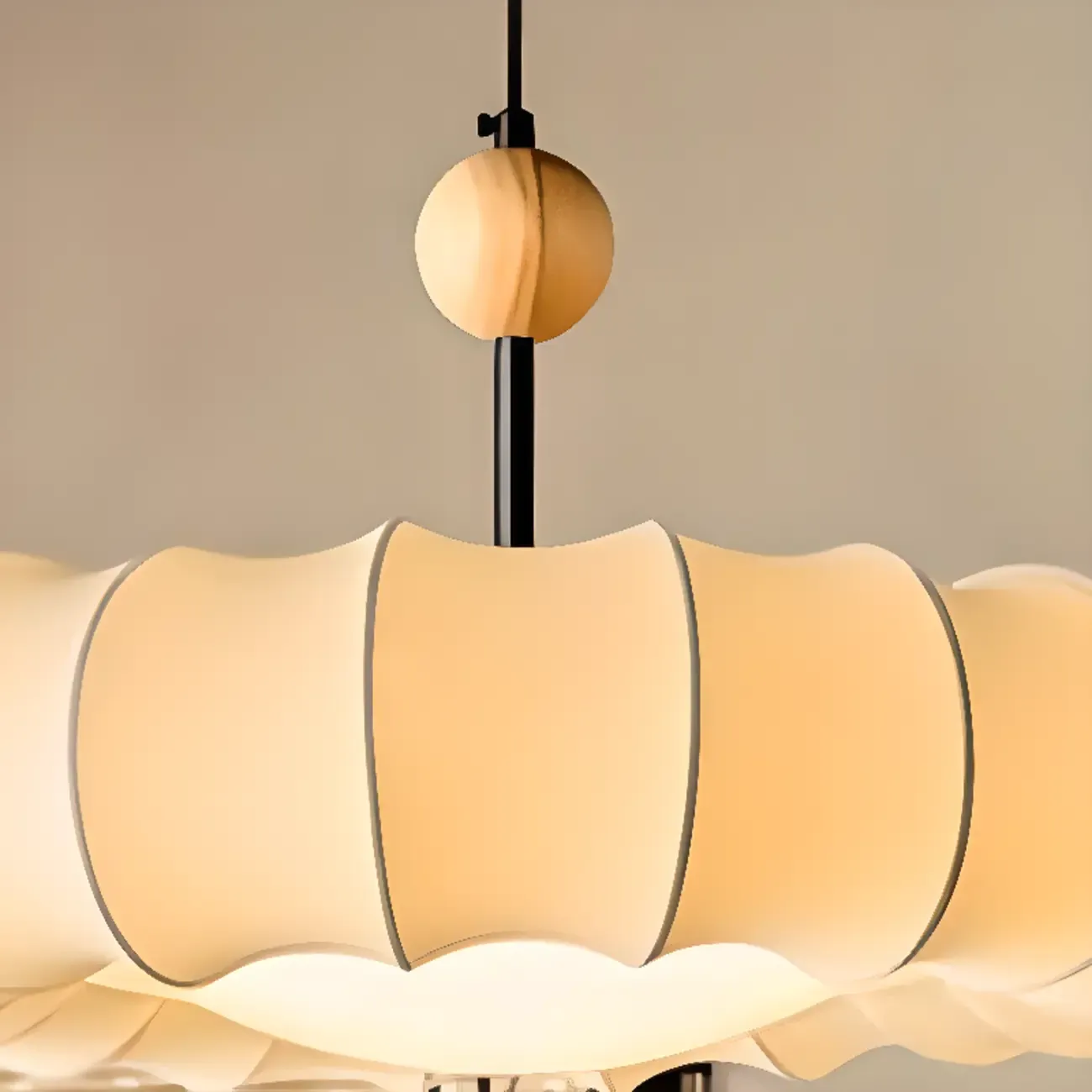 Modern Round Adjustable White Fabric Pendant Chandelier