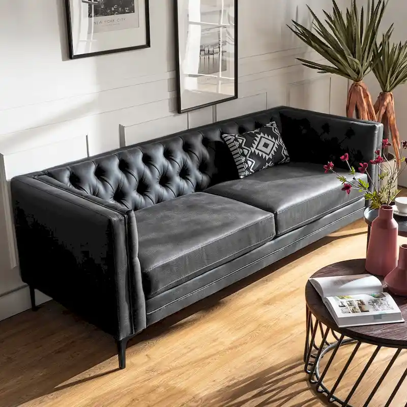 Calymne 84 Classic Square Arms Sofa with Button-Tufted Back by HULALA HOME