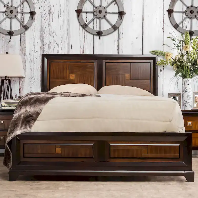 Jupa Transitional Walnut Wood 2-Piece Panel Bedroom Set by Furniture of America