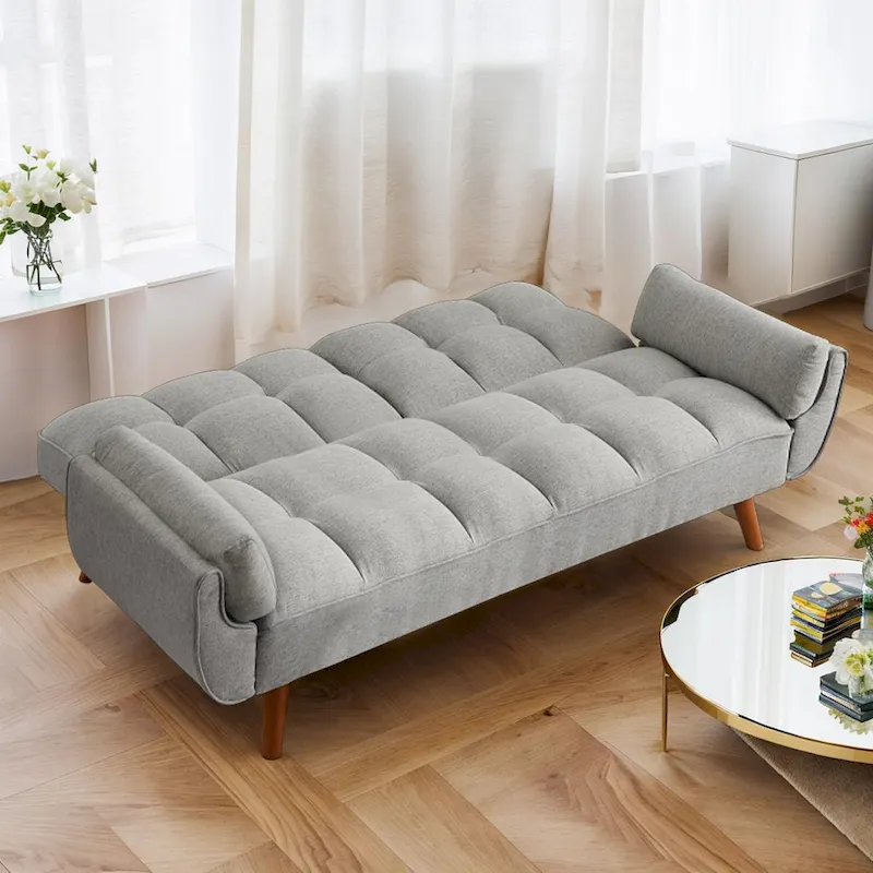 75.39 IN. Futon Sofa Bed, Convertible Upholstered Couch Sleeper with Reclining Sleeper Split Tufted Back