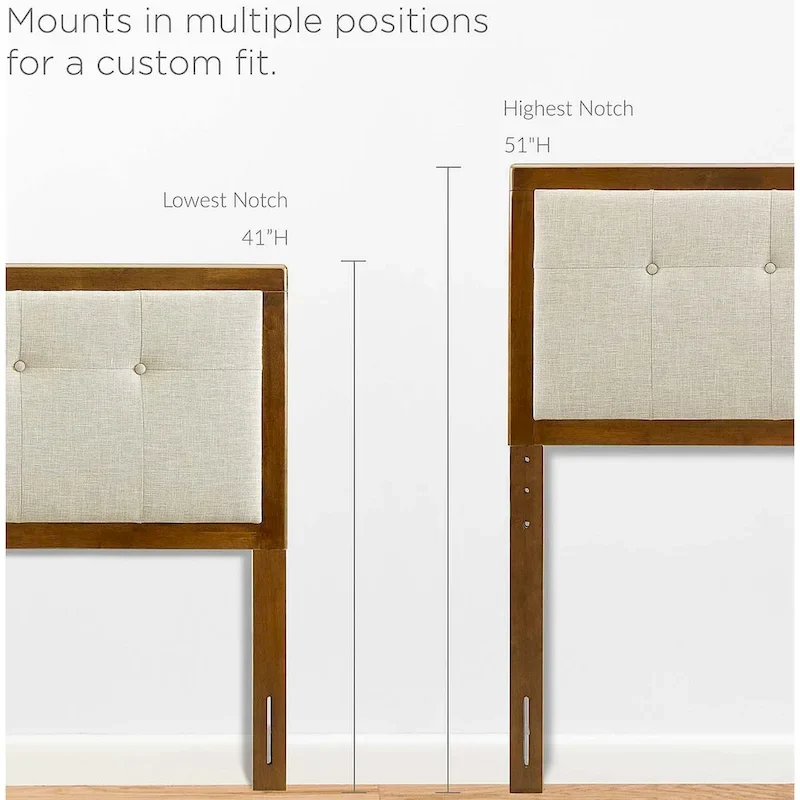 Marlin Traditional Beige Fabric Button Tufted King Walnut Wooden Headboard