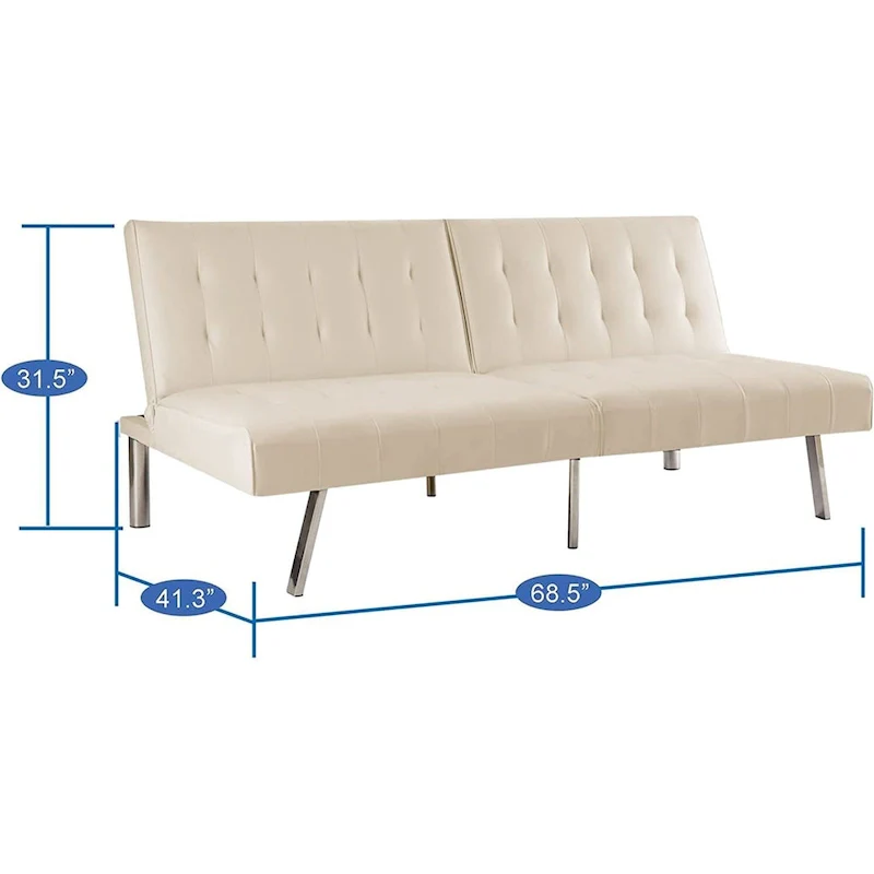 Tufted Mid-Century Modern Split Back Futon Sofa Couch Bed with Chrome Legs