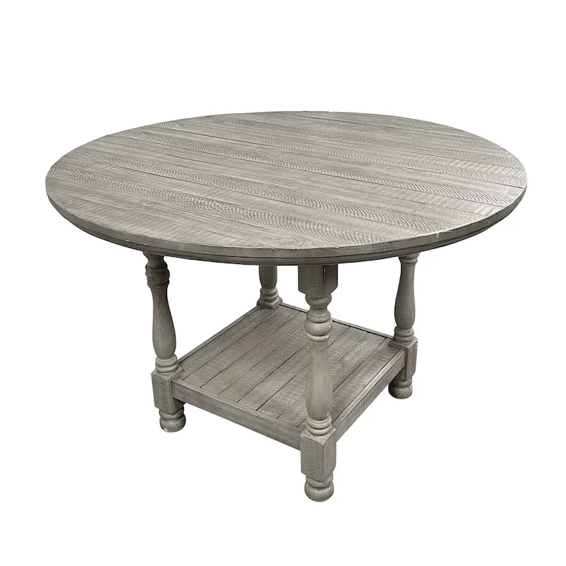 Round Wooden Counter Height Table with 1 Shelf in Light Grey - Light Grey