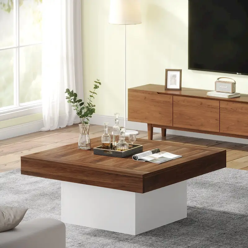 Square Coffee Table with LED Edge Lighting and Open Shelf