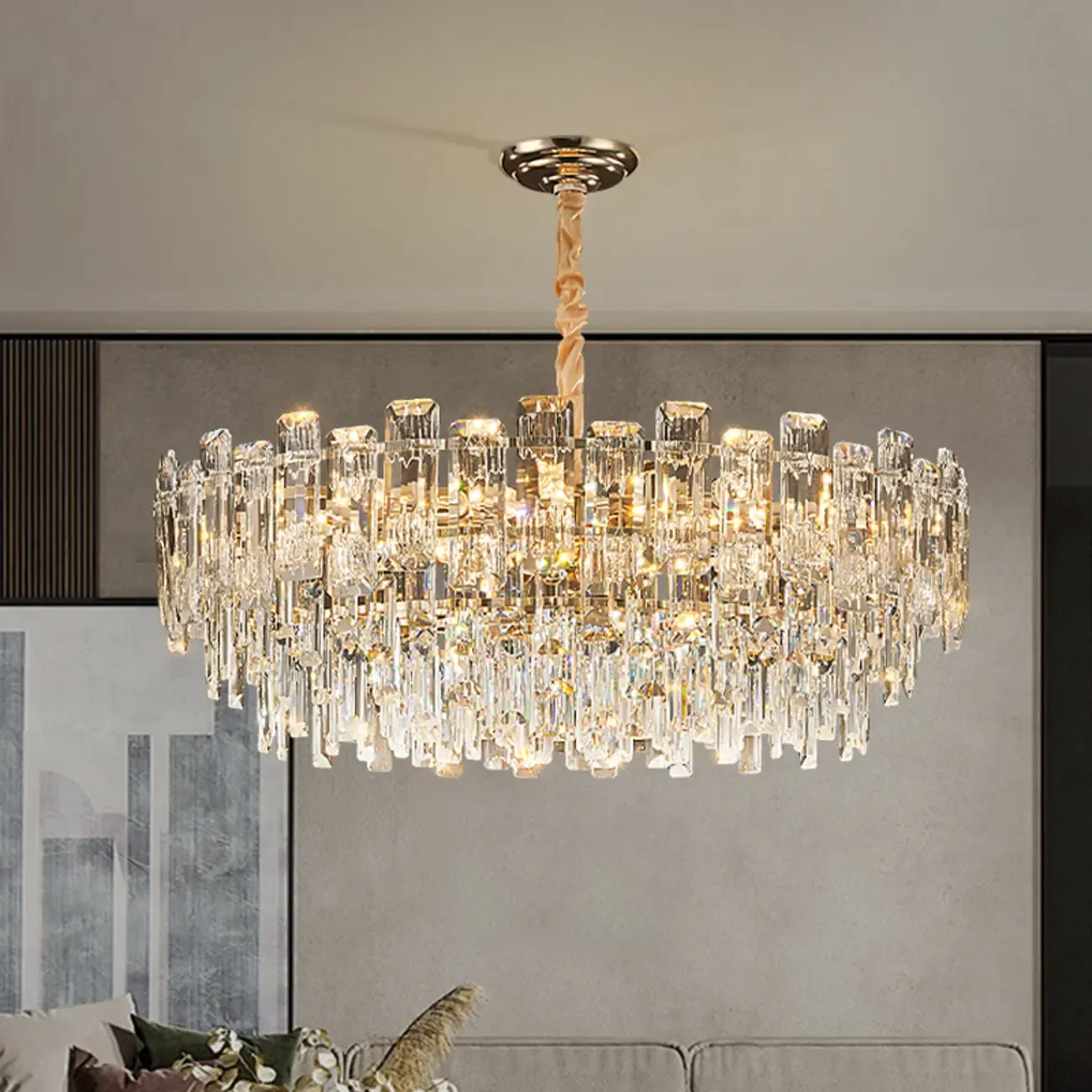 Glamorous Metal Large Round Crystal Chandelier