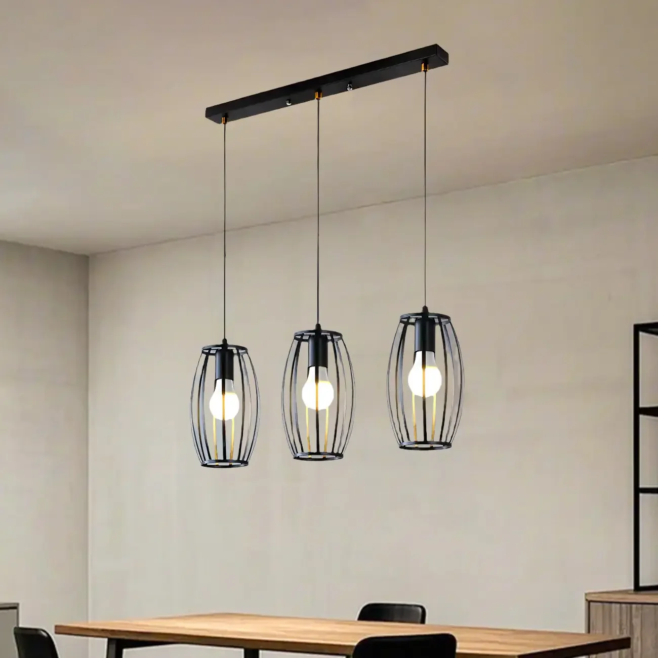 Industrial Black Geometric Adjustable Island Pendant Light
