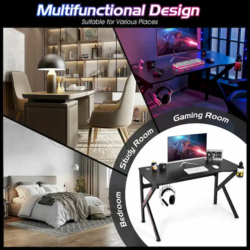 Gymax 48  K-shaped Gaming Desk Computer Table with Cup Holder &