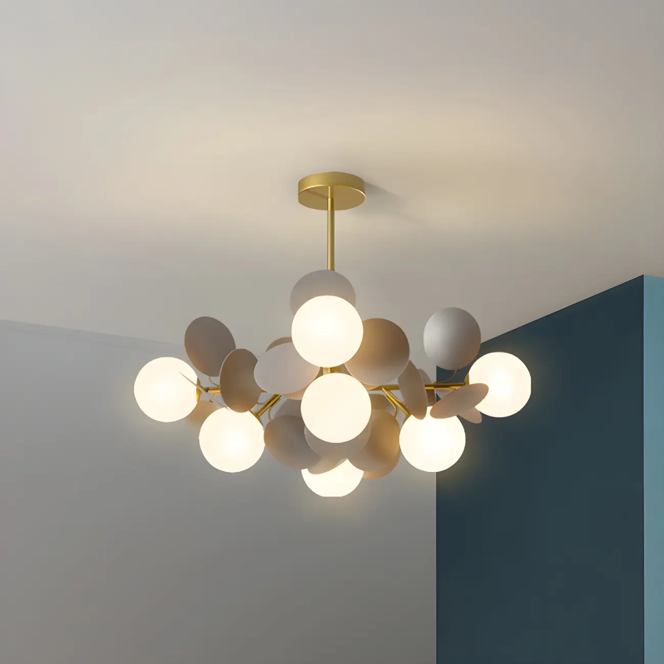Pastel Sphere Glass and Metal Starburst Chandelier