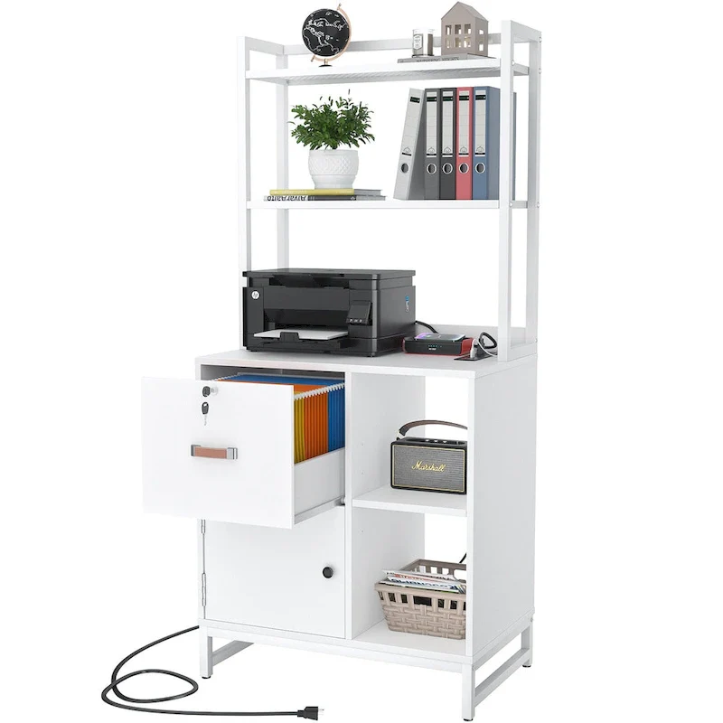 27.6 Wide Drawer File Cabinet, Wood Filing Cabinet With Charging Station and Locks