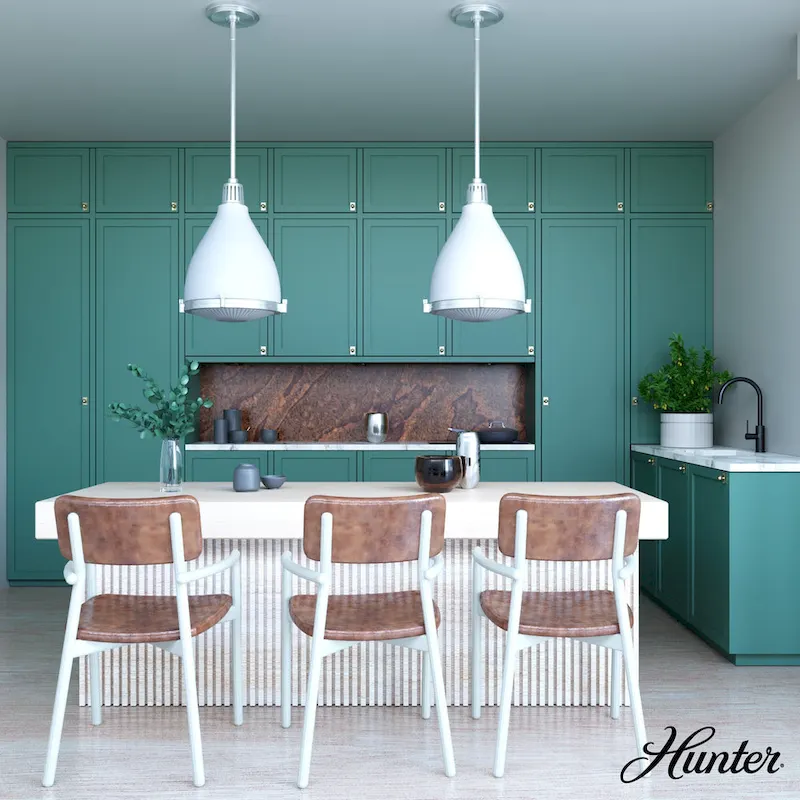 Hunter Bluff View Retro 16  3-Light Pendant - Kitchen Island, Dining Room, Entry - Mid-Century Modern, Industrial, Transitional