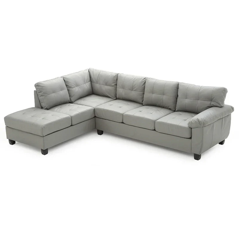 Tufted Reversible Faux Leather L-Shape Sectional Sofa - 111 - Gray