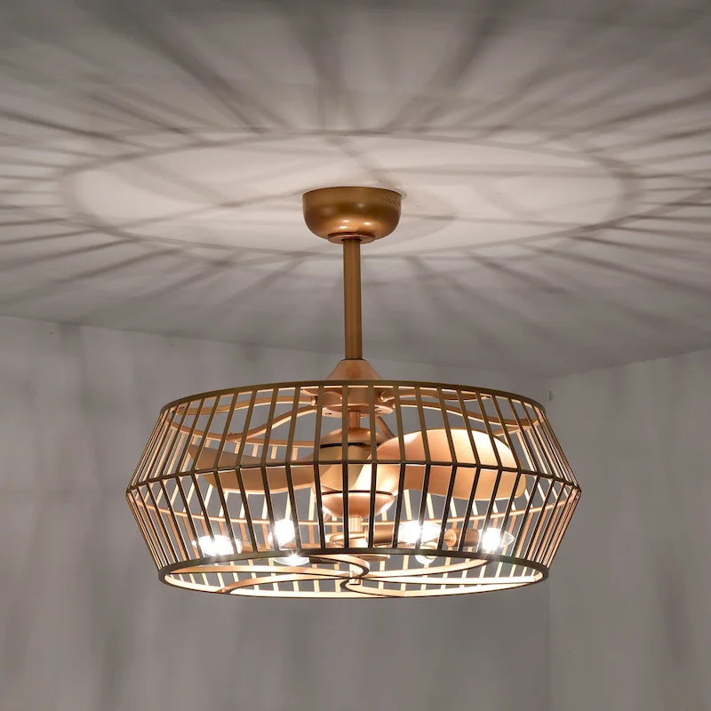 Marcelin 26-inch Matte Gold 6 Lights 3 Blades Lighted Ceiling Fan with Remote