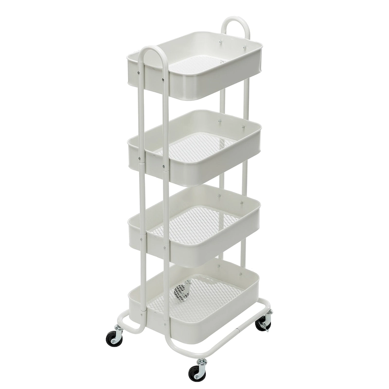 4-Tier Metal Utility Cart with Wheels Storage Shelves Organizer - 17.7x13.7x42.9