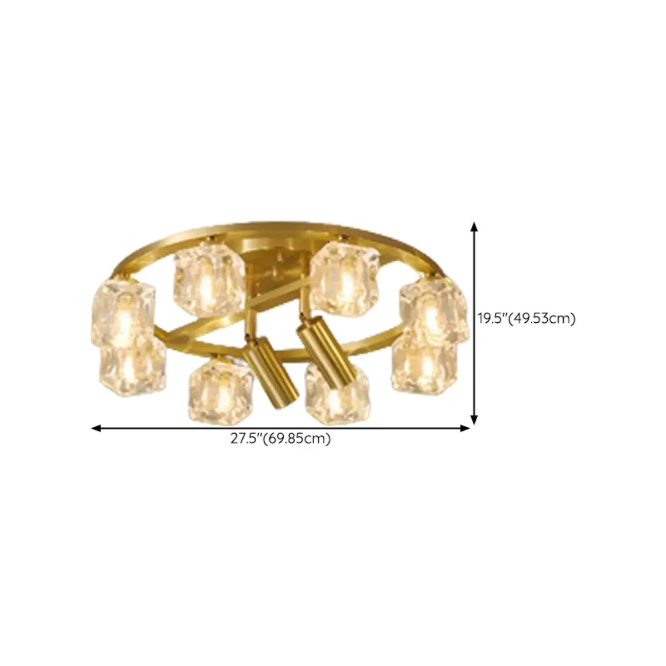 Gold Circle Cube Crystal Semi Flush Ceiling Light with Spotlights