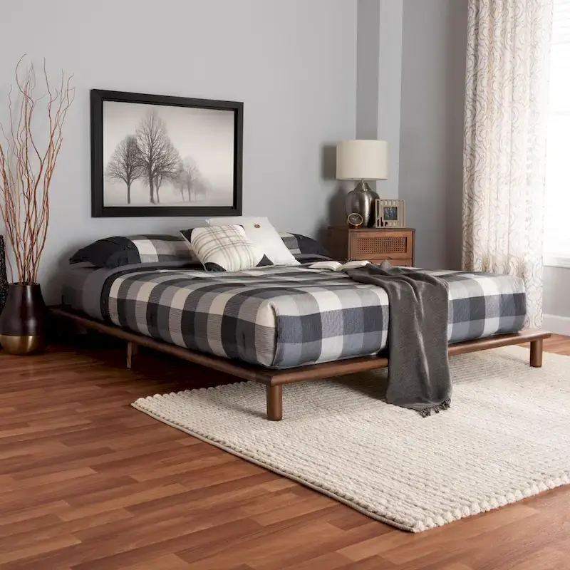 Alivia Mid-Century Modern Walnut Brown Finished Wood Bed Frame