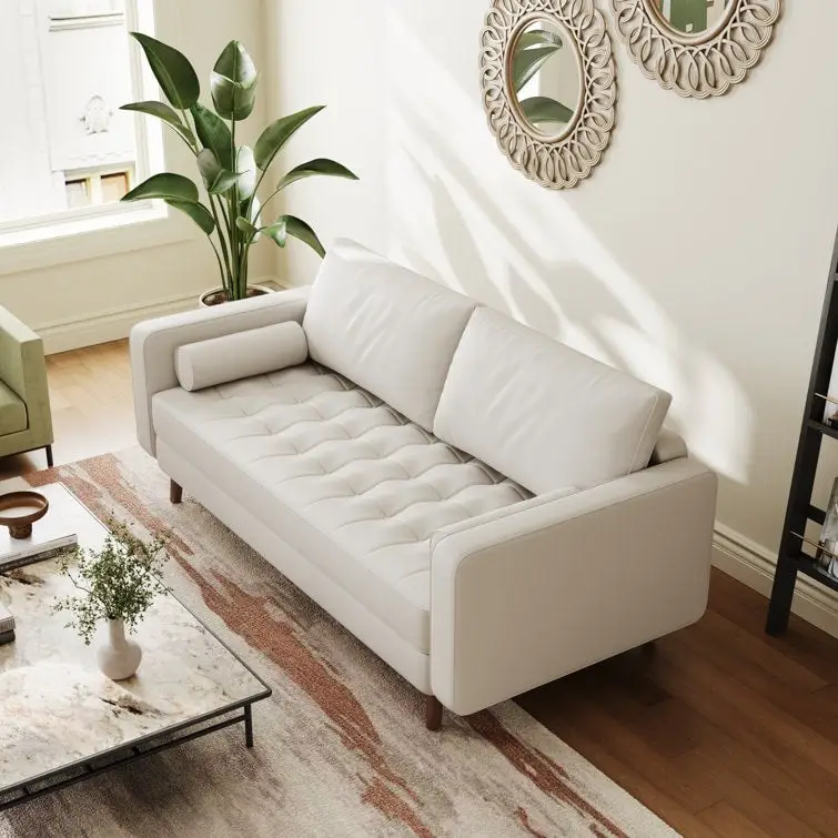 70-Inch Faux Leather Tufted Sofa