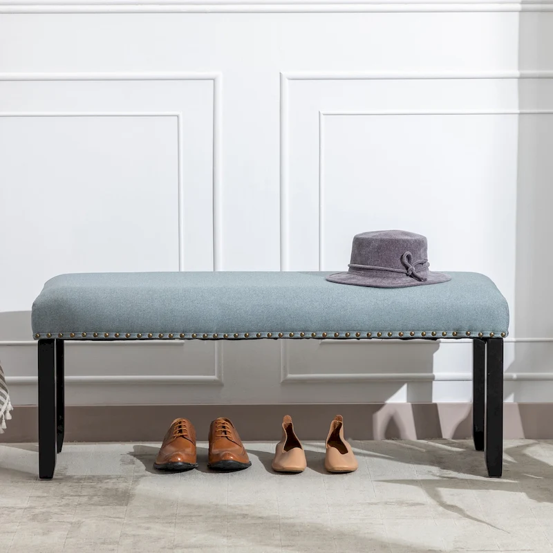 Modern 44 L Nailhead Trim Upholstered Bench with Wood Legs