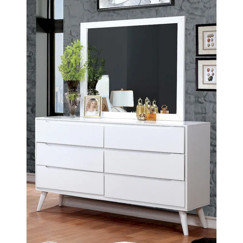 Fopp Mid-Century Modern 2-piece 6-Drawer Dresser and Mirror Set by Furniture of America