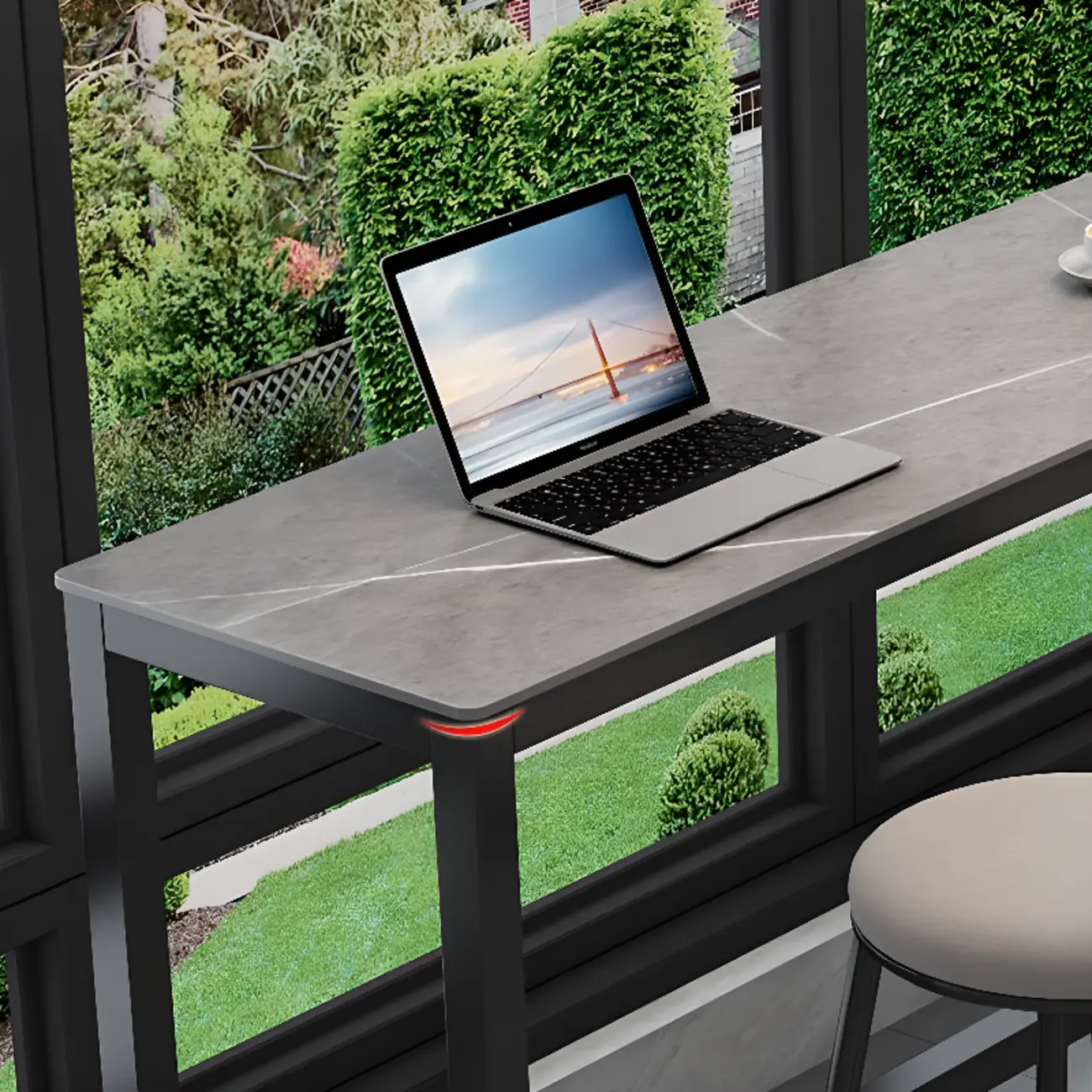 Modern Dove Grey Stone Top Steel Footrest Bar Tables