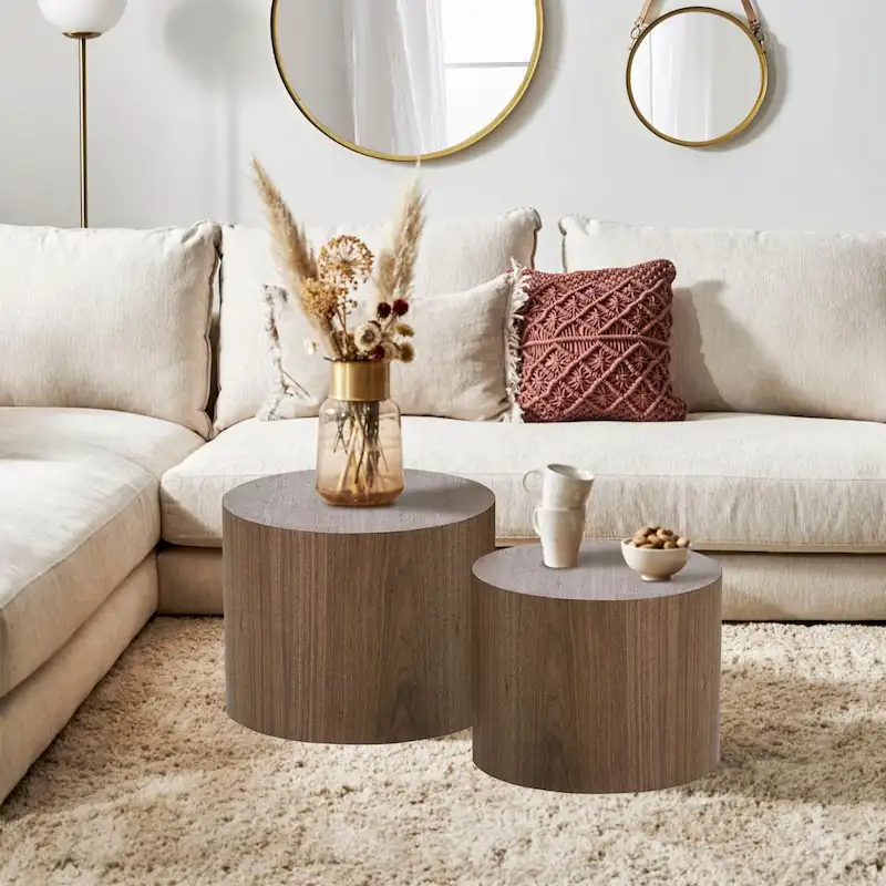 Modern Farmhouse Round Accent Nesting Side Coffee Table Set (Set of 2)