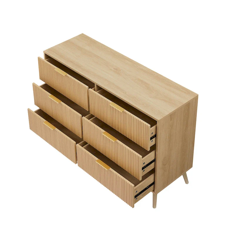Bedroom Dresser, 6 Double Dressers with Wavy Drawers, Wooden Chest of Drawers for Children's Room, Living Room
