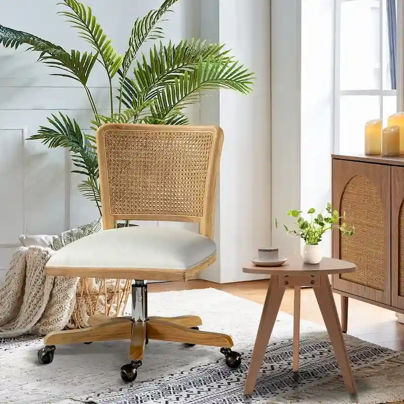 Calcutta Modern Rattan Back Task Chair with Solid Wood Legs by HULALA HOME