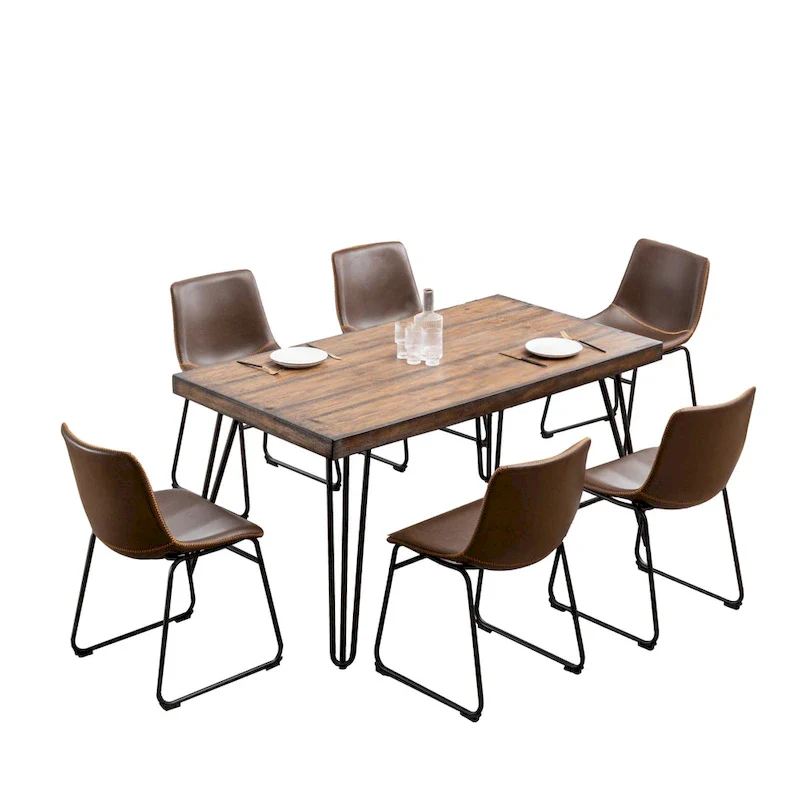 Roundhill Furniture Aryven Industrial 7-Piece Dining Set