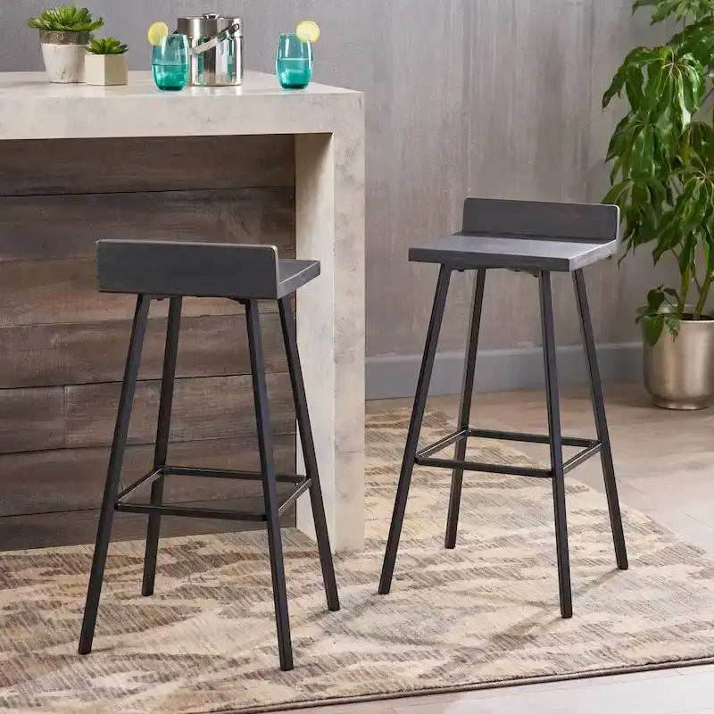 Contemporary Indoor Acacia Wood Bar Stools (Set of 2)