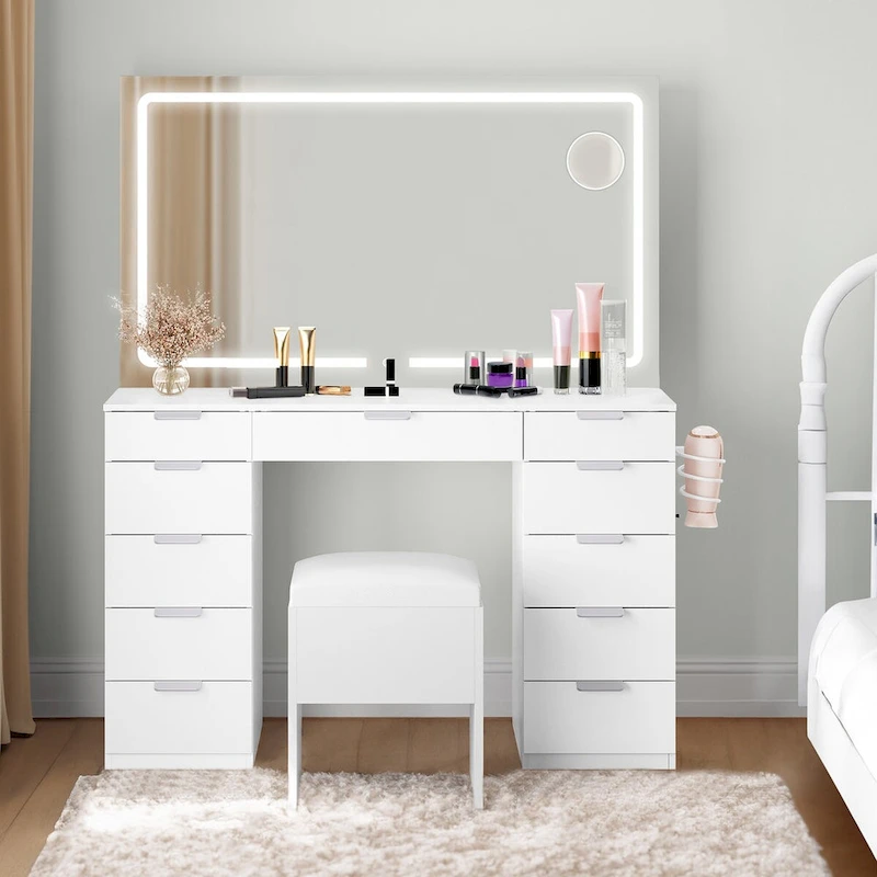 Moasis 46 Vanity With Built-in Socket With Illuminated Mirror and Hair Dryer Rack - 55.8  H X 46  W X 11.7  D