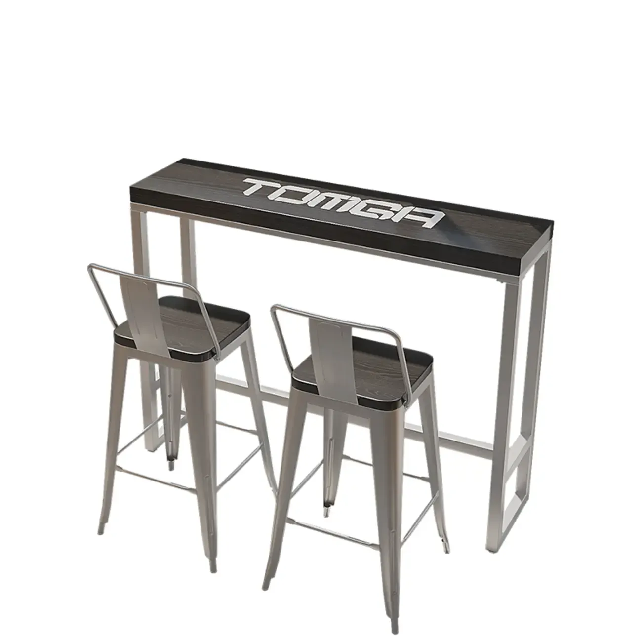 Steampunk Midnight Black Bar Table Set with Backless Stools