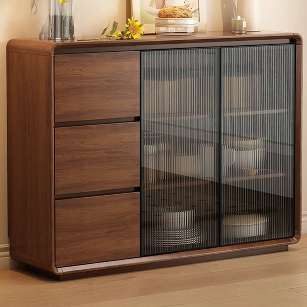 Casual Espresso Wood Sideboard with Drawers