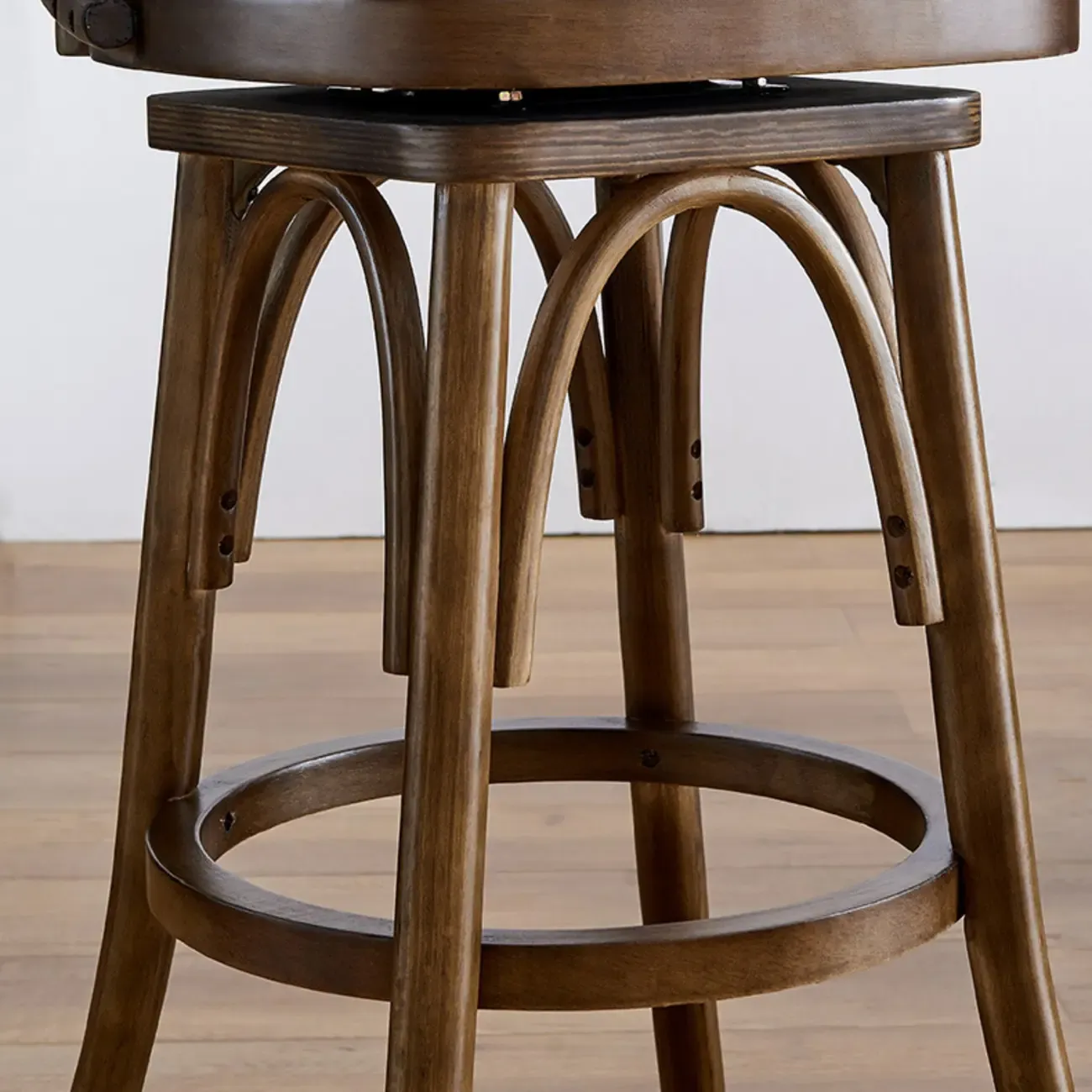 Antique Blue Leather Upholstered Rotatable Bar Stool