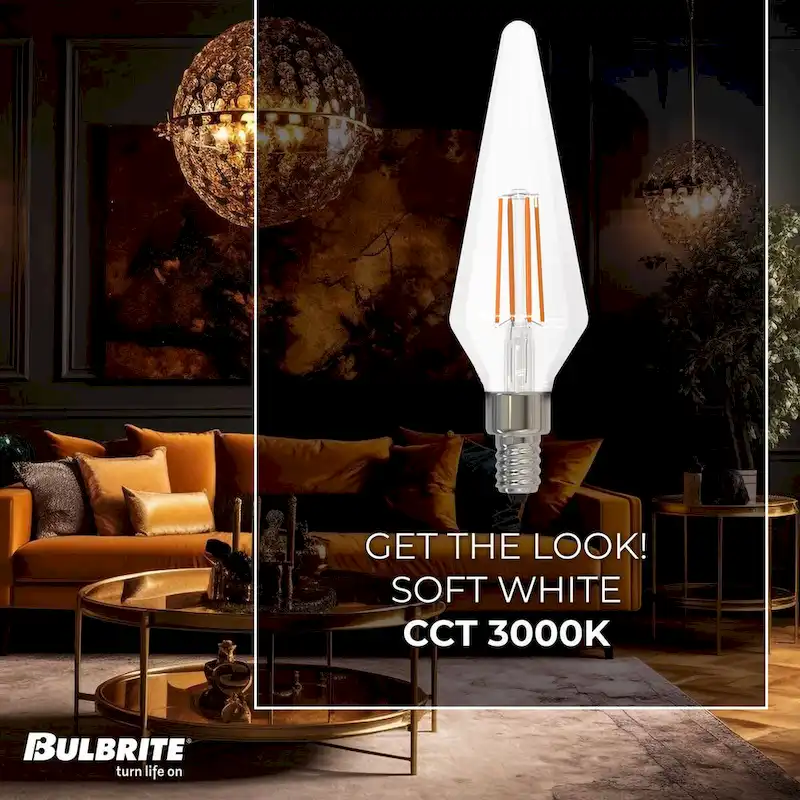 Bulbrite LED Filament Pack of (4) 4 Watt Dimmable Prism Light Bulbs with a Clear Finish and Candelabra (E12) Base