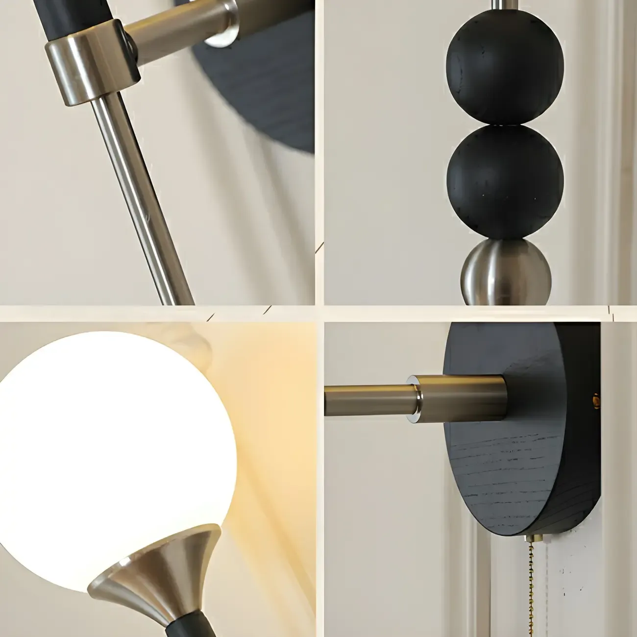 Modern Black Globe Vanity Light with White Glass Shade
