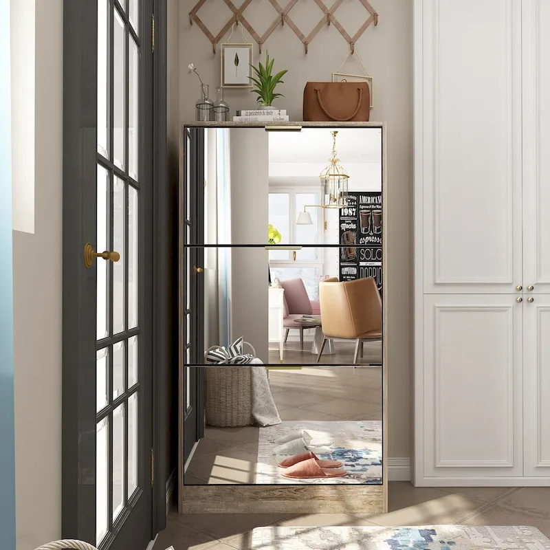 Floor Standing Mirror Shoe Cabinet Closet Shoe Organizers