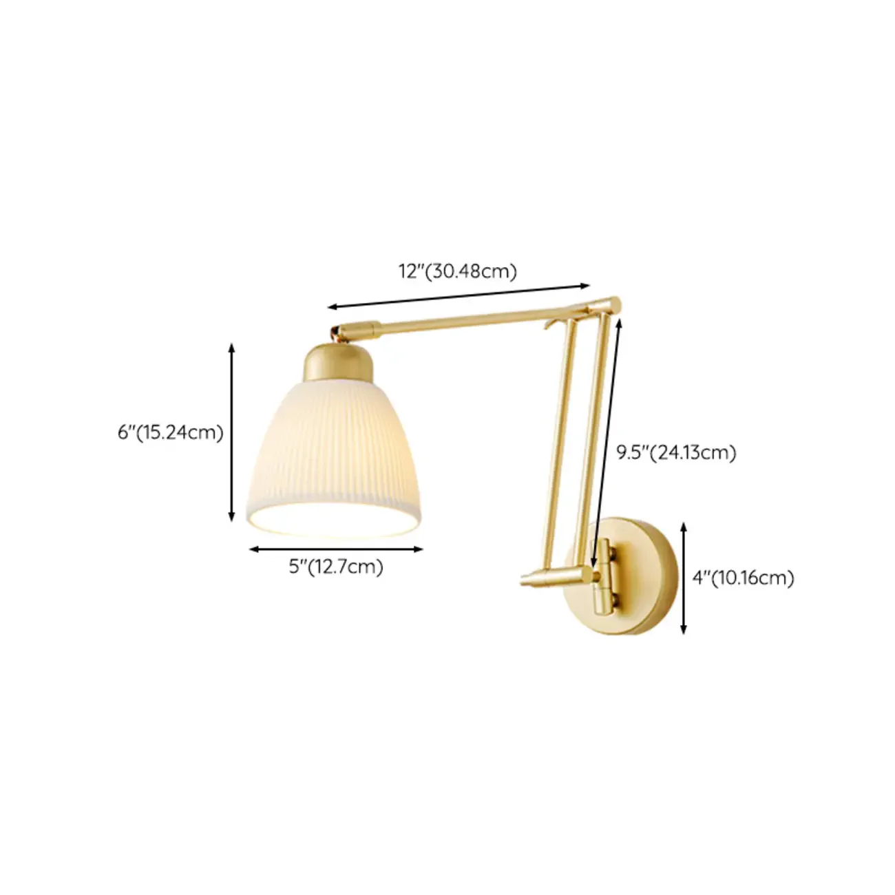 Modern Gold Adjustable Swing Arm Wall Light with White Shade