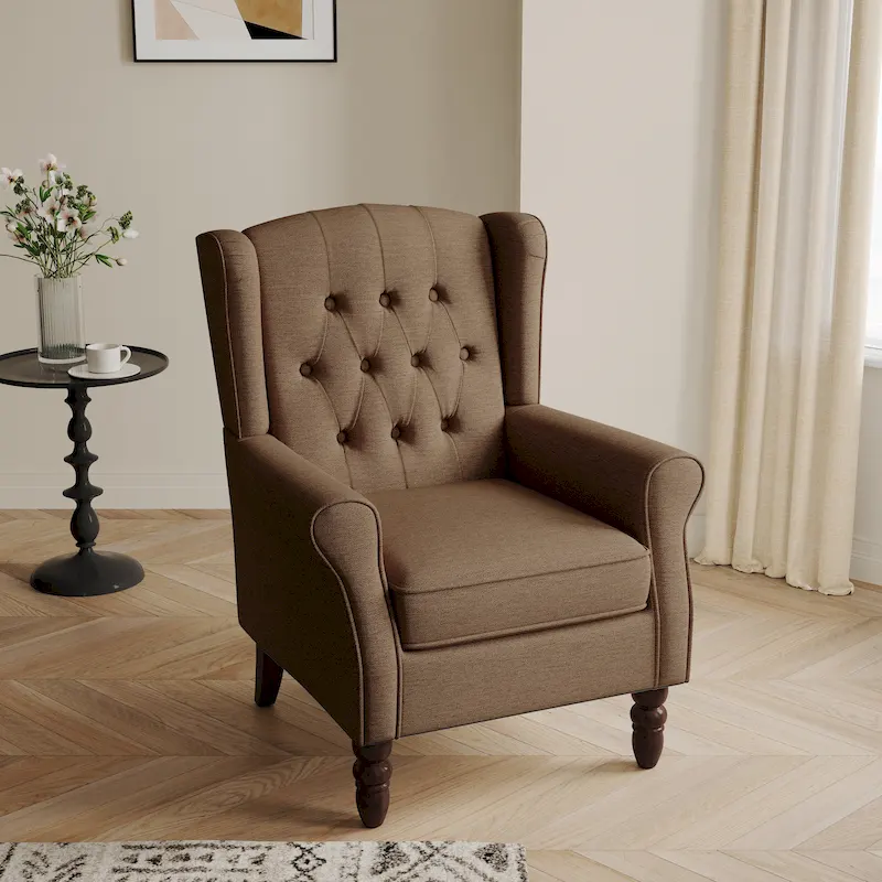 Button-Tufted Accent Chair Wingback Armchair - 38H