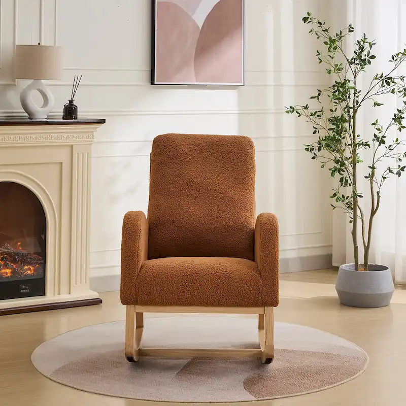 27.2W Upholstered Rocking Accent Armchair with Side Pocket