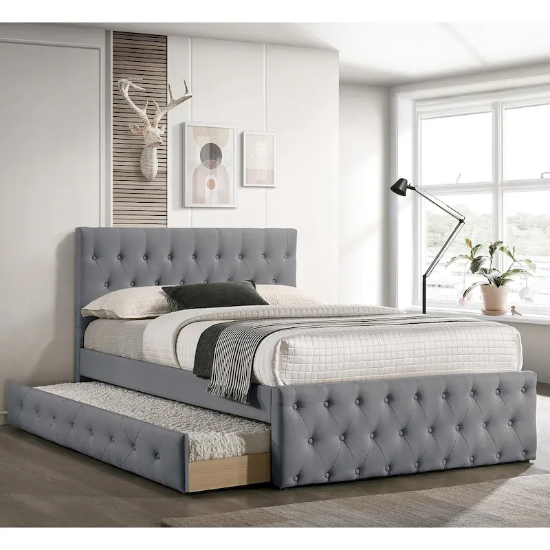 Fabric Fully Upholstered Full Bed with Trundle