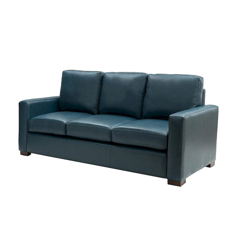 Ernando 83.46 Wide Genuine Leather Sofa with Squared Arms and Pillows