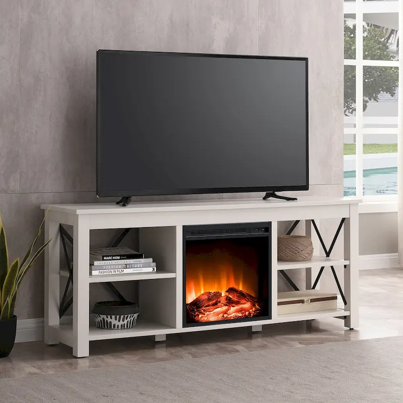 Sawyer TV Stand with Log Fireplace Insert