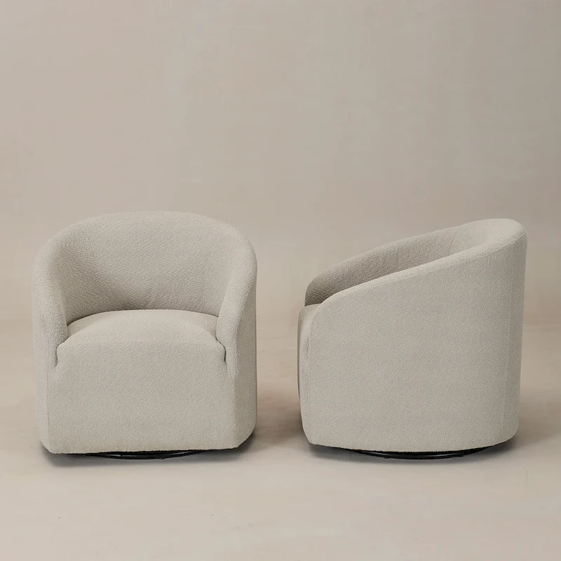 KINWELL 32 W Boucle Upholstered Swivel Barrel Armchair (Set of 2)