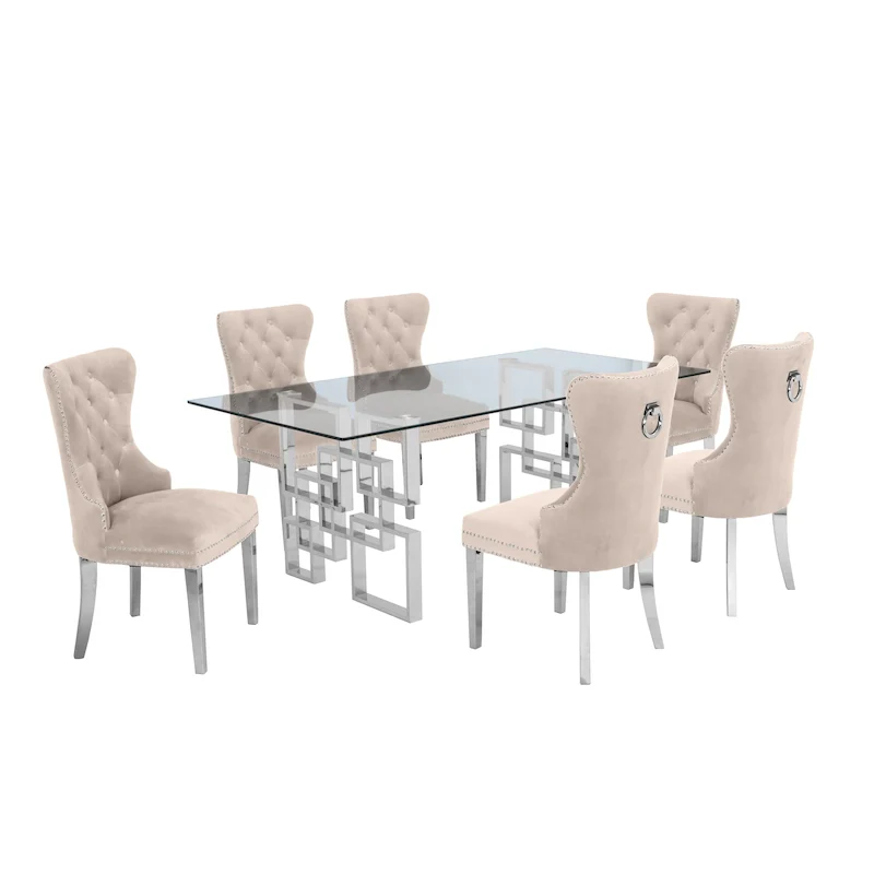 7-Piece Stainless Steel Nailhead Trim Dining Set