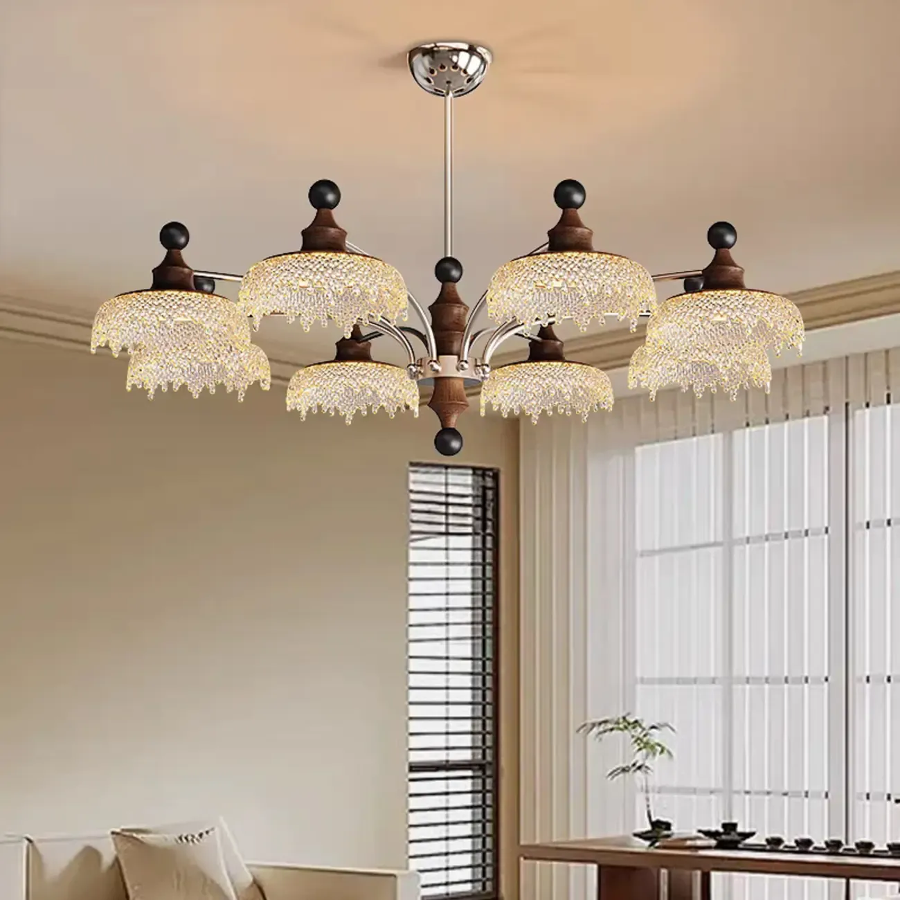 Black Crystal Wood Branch Modern Crystalline Chandelier