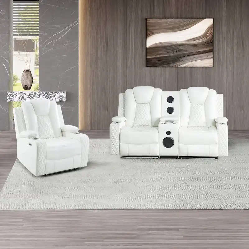 Premium Air Leather Home Theater Loveseat with LED Lights, Recliner with Built-in Speakers & Wireless Charging
