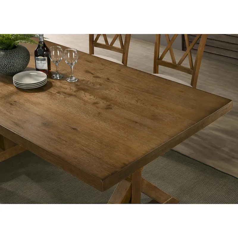Roundhill Furniture Enna Morden Farmhouse Wood Trestle Dining Table, Brushed Driftwood Finish