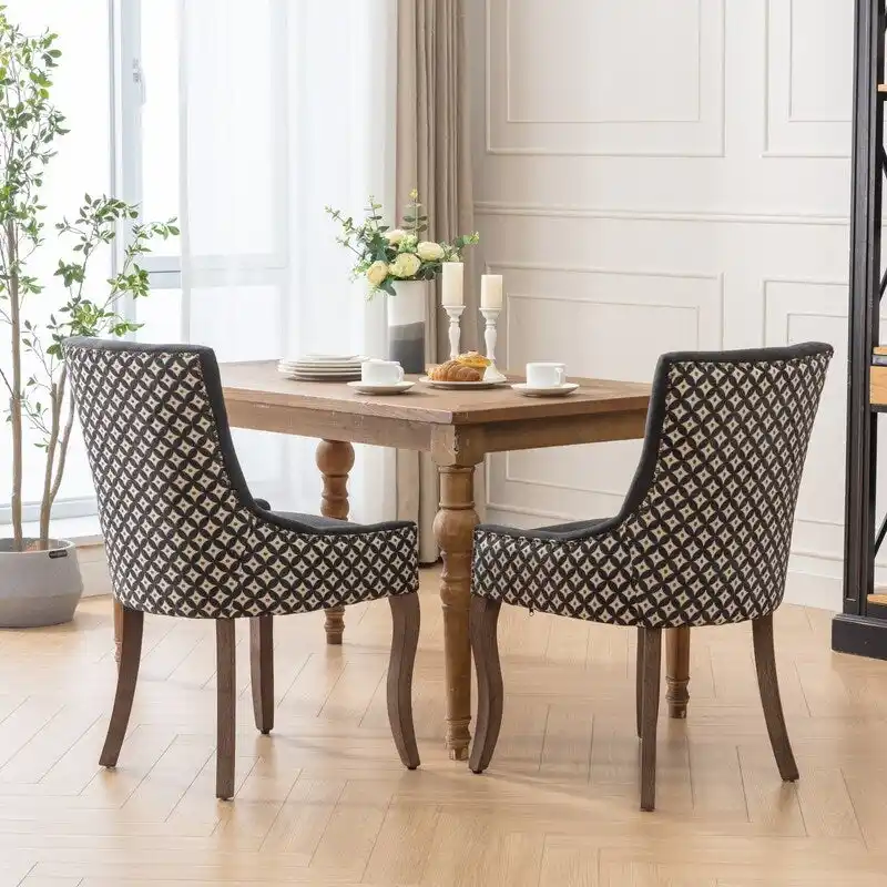 Thickened Fabric Dining Chair with solid wood legs, Set of 2