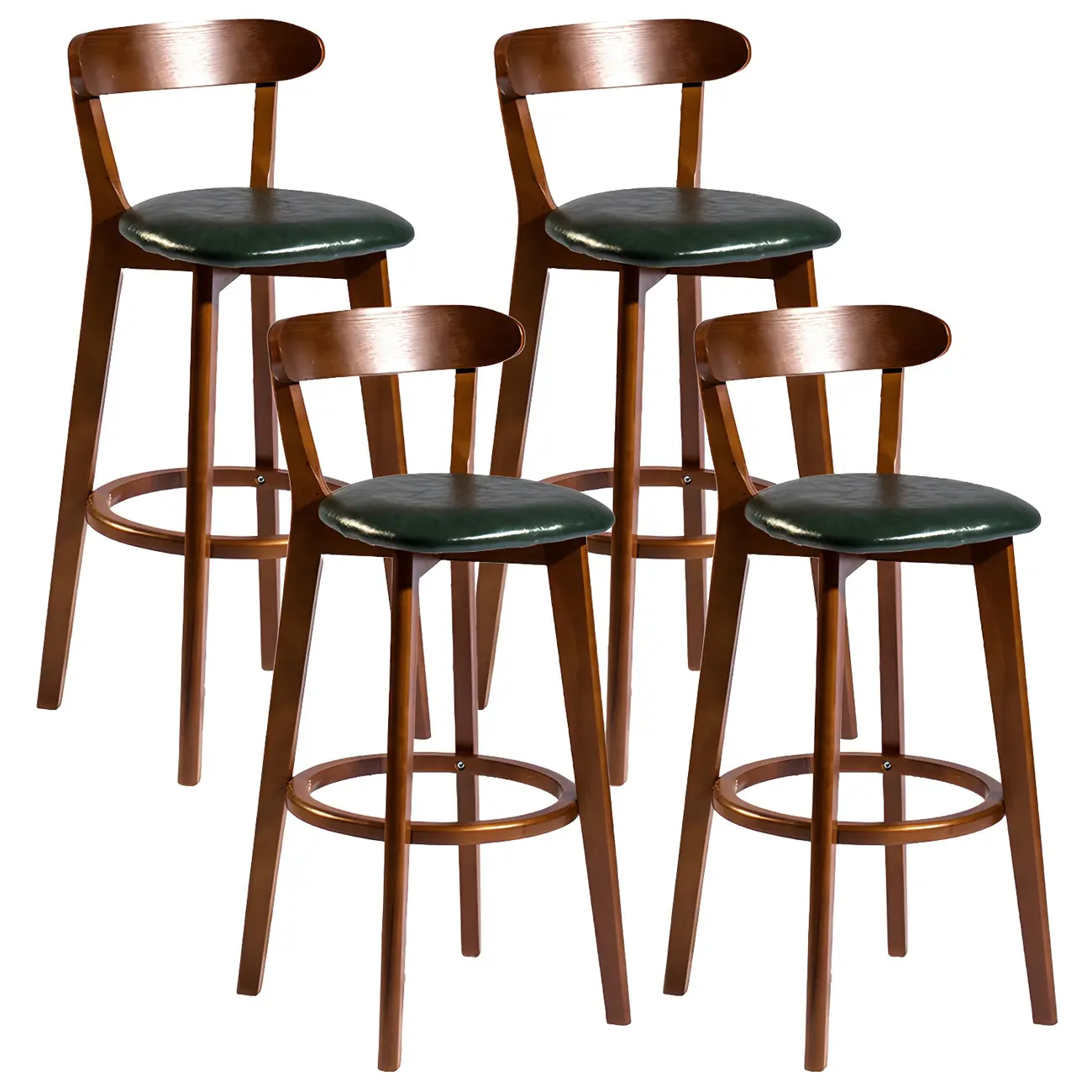 Wooden Upholstered Low Back Bar Height Stools Set of 2