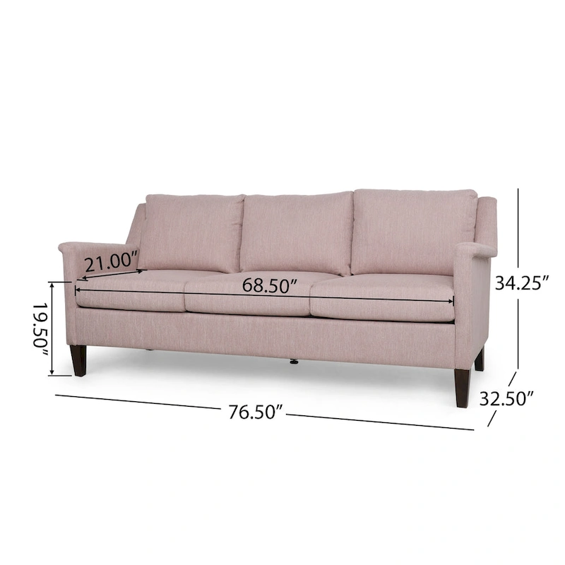 Light Pink 76.5 Modern 3-Seater Sofa with Birch Legs and Plush Seating